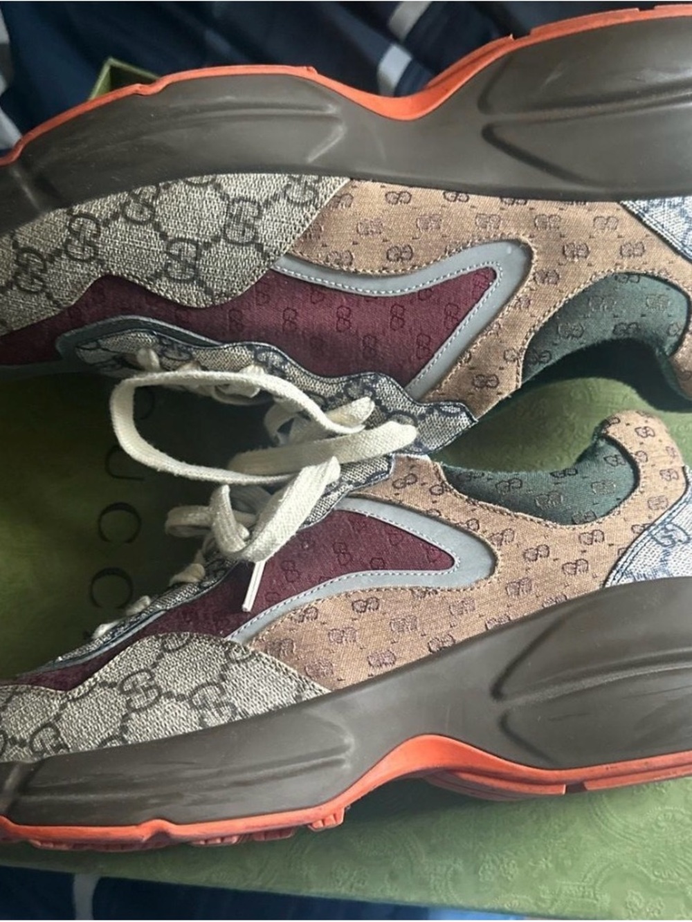 Gucci Multicolor GG Monogram Chunky Sneakers with Orange Trim